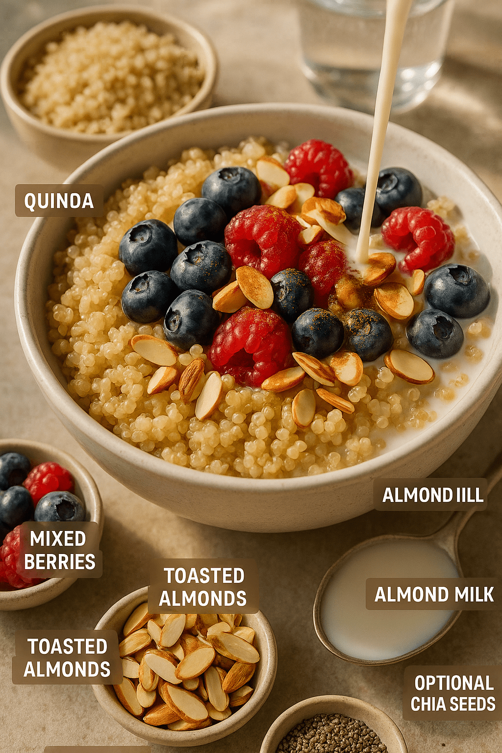 Quinoa Breakfast Bowl with Berries and Almonds