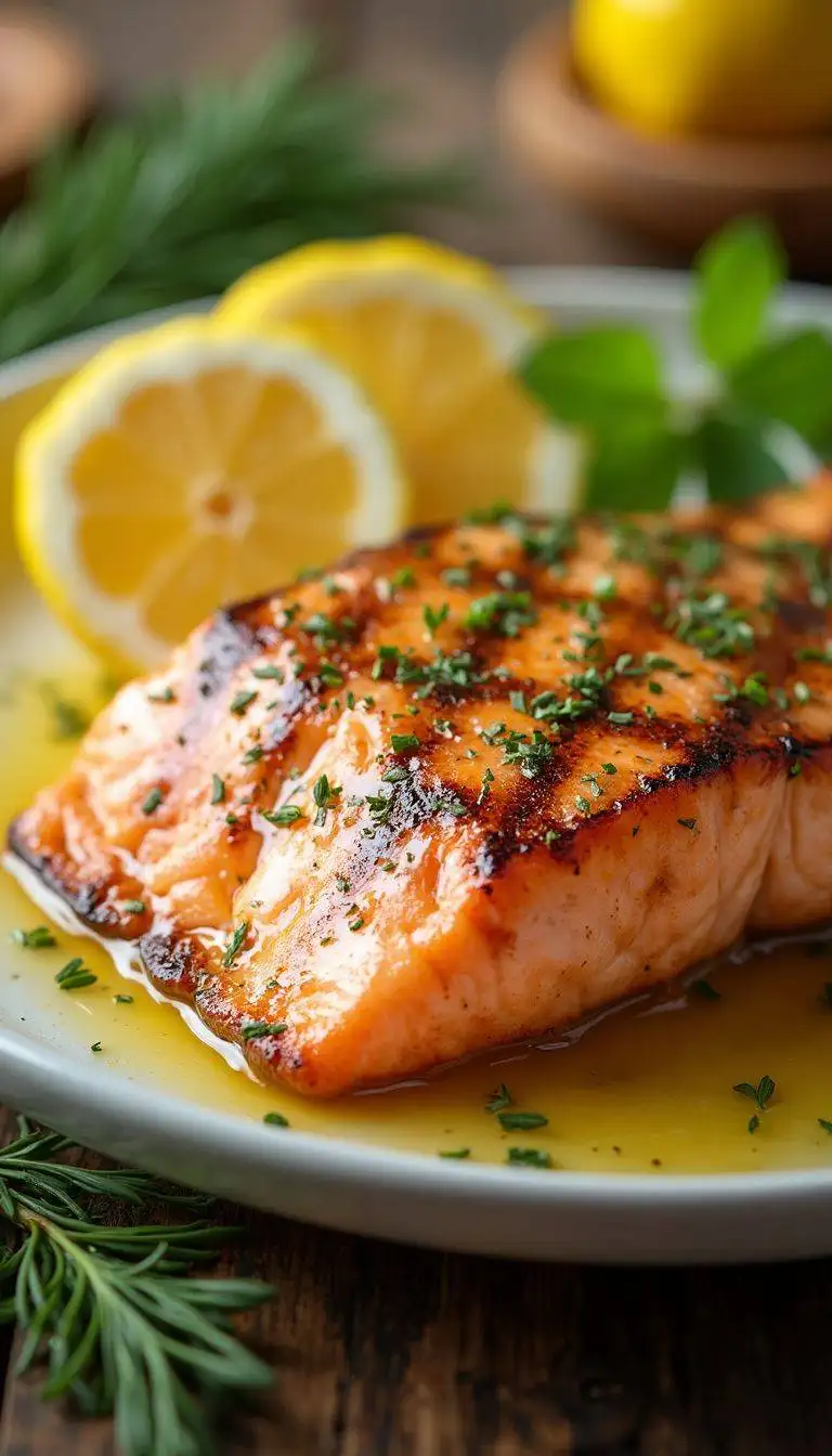 Grilled Salmon with Lemon Herb Sauce Recipe for Dinner