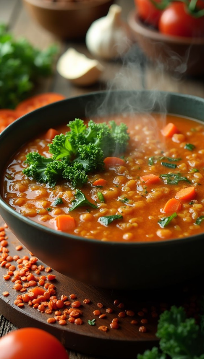 Spicy Lentil Soup with Kale Recipe for Lunch